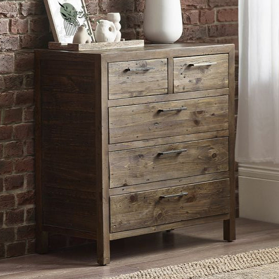 Heritage Wooden Chest Of 5 Drawers In Reclaimed Pine