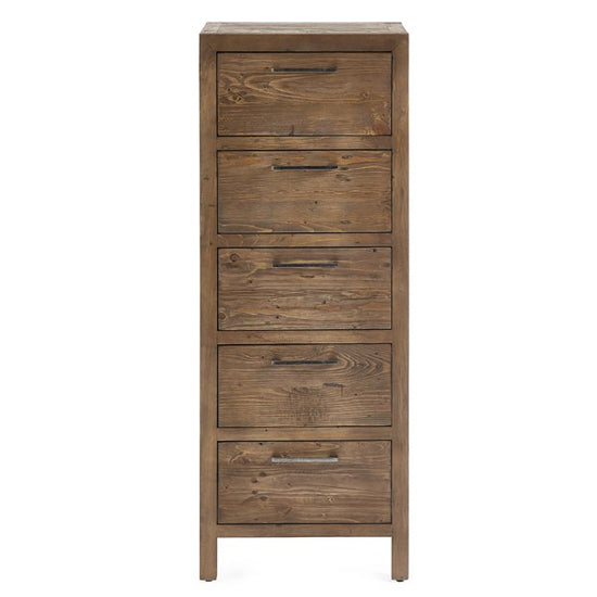 Heritage Narrow Wooden Chest Of 5 Drawers In Reclaimed Pine