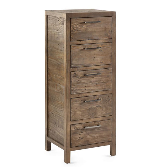Heritage Narrow Wooden Chest Of 5 Drawers In Reclaimed Pine