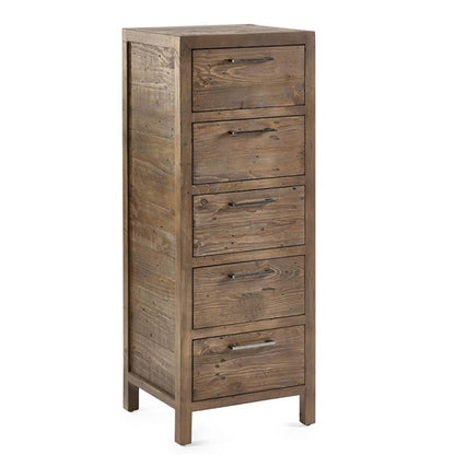 Heritage Narrow Wooden Chest Of 5 Drawers In Reclaimed Pine