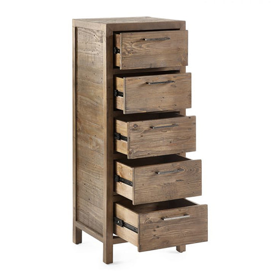 Heritage Narrow Wooden Chest Of 5 Drawers In Reclaimed Pine