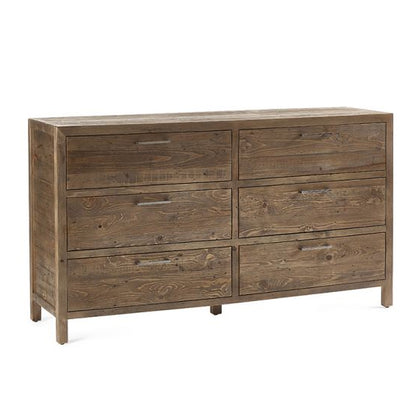 Heritage Wide Wooden Chest Of 6 Drawers In Reclaimed Pine