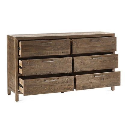 Heritage Wide Wooden Chest Of 6 Drawers In Reclaimed Pine