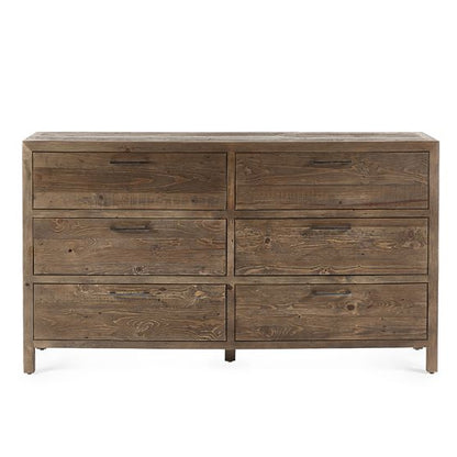 Heritage Wide Wooden Chest Of 6 Drawers In Reclaimed Pine