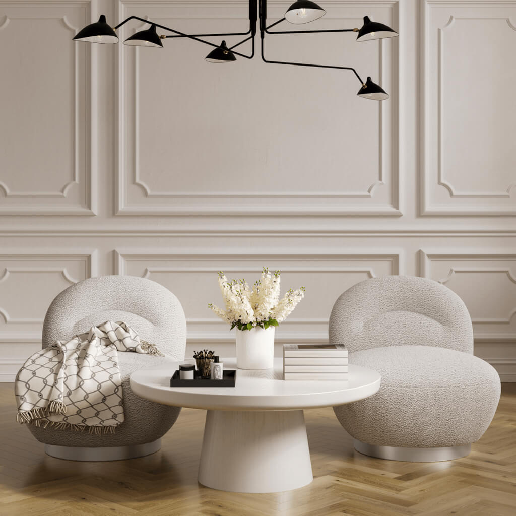 Langham Swivel Boucle Fabric Accent Chair In Cloud Grey