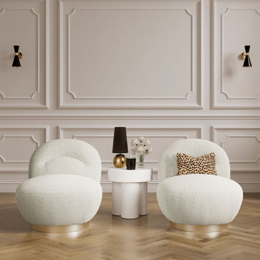 Langham Swivel Boucle Fabric Accent Chair In Ivory