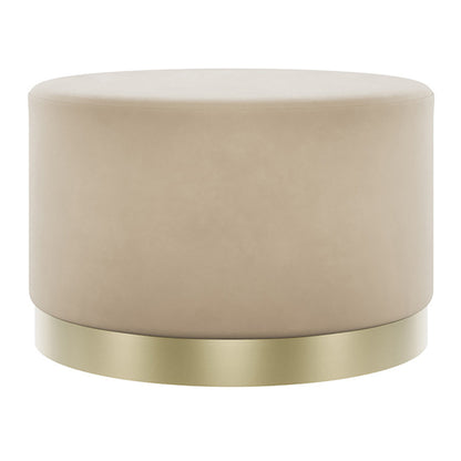 Lara Large Round Velvet Pouffe In Beige With Brushed Gold Base