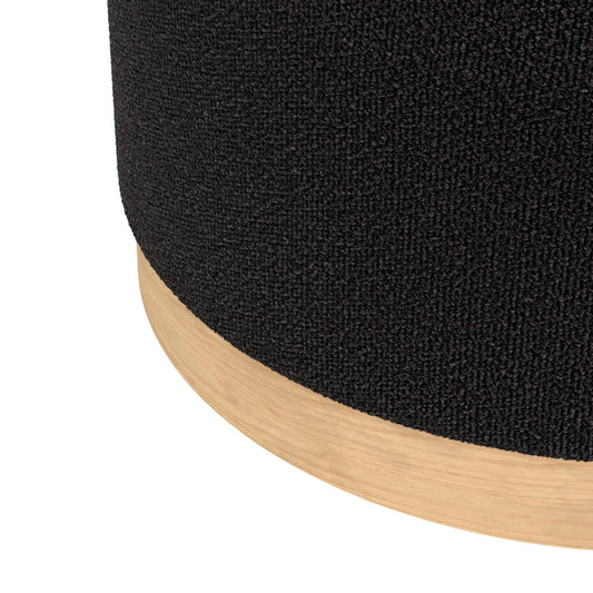 Lara Large Boucle Fabric Pouffe In Black With Natural Base