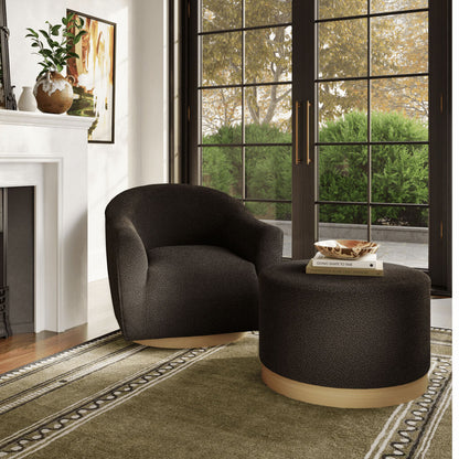 Lara Large Boucle Fabric Pouffe In Black With Natural Base