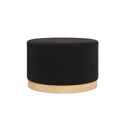 Lara Large Boucle Fabric Pouffe In Black With Natural Base