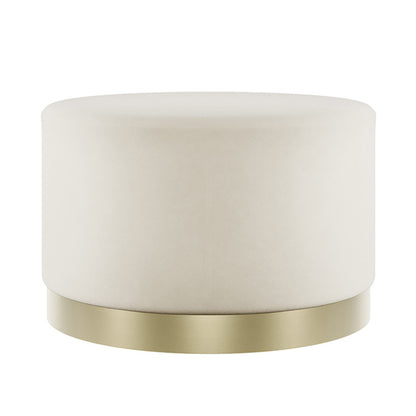 Lara Large Round Velvet Pouffe In Cream With Brushed Gold Base