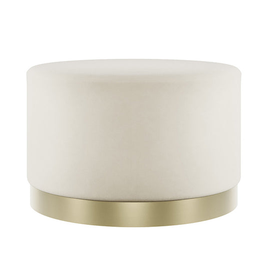 Lara Large Round Velvet Pouffe In Cream With Brushed Gold Base