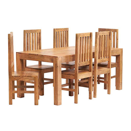Toko Solid Mango Wood Dining Table With 6 Chairs In Light Mahogany