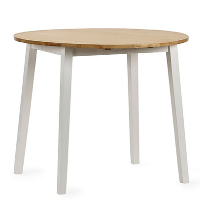 Linwood Wooden Round Drop Leaf Dining Table In Natural And White
