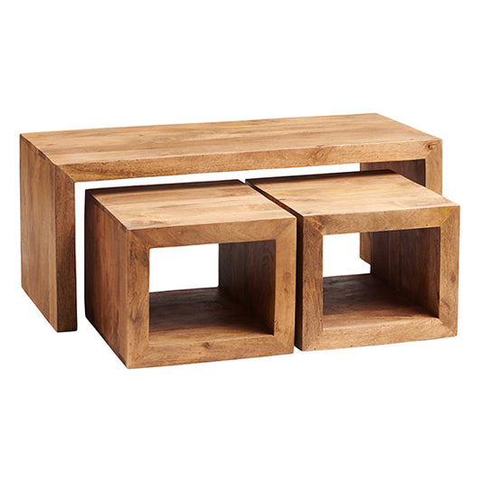 Toko Solid Mango Wood Set Of 3 Coffee Tables In Light Mahogany
