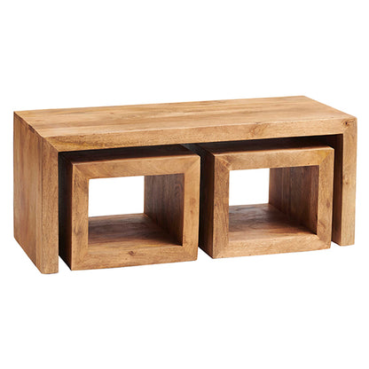 Toko Solid Mango Wood Set Of 3 Coffee Tables In Light Mahogany