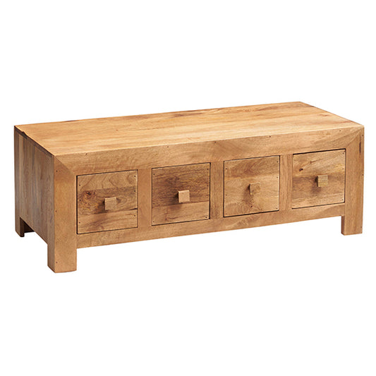 Toko Solid Mango Wood Coffee Table With 8 Drawers In Light Mahogany