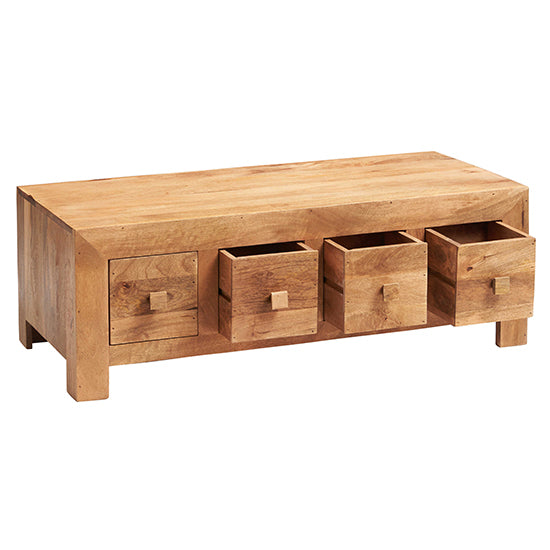 Toko Solid Mango Wood Coffee Table With 8 Drawers In Light Mahogany