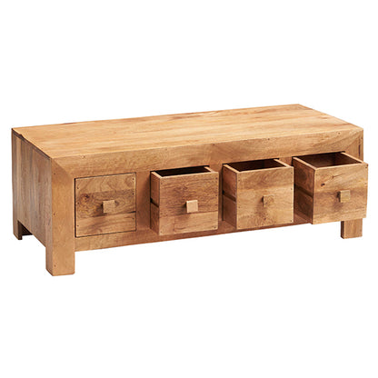 Toko Solid Mango Wood Coffee Table With 8 Drawers In Light Mahogany