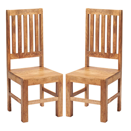 Toko Light Mahogany Solid Mango Wood Slat Back Dining Chairs In Pair