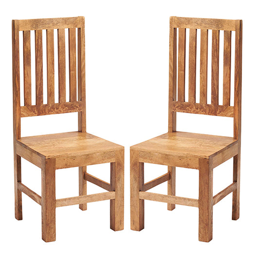 Toko Light Mahogany Solid Mango Wood Slat Back Dining Chairs In Pair