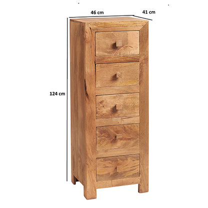 Toko Solid Mango Wood Chest Of 5 Drawers In Light Mahogany