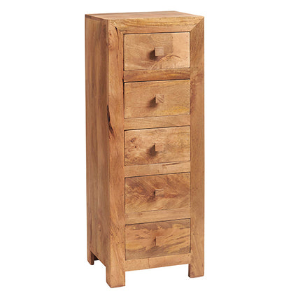 Toko Solid Mango Wood Chest Of 5 Drawers In Light Mahogany