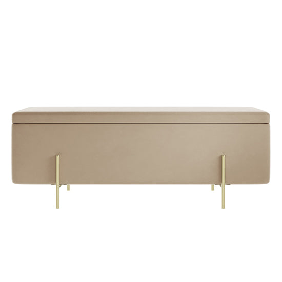 Lola Velvet Storage Ottoman In Beige With Brushed Gold Legs