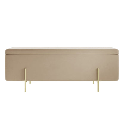 Lola Velvet Storage Ottoman In Beige With Brushed Gold Legs