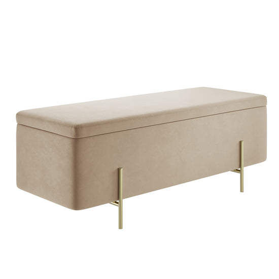 Lola Velvet Storage Ottoman In Beige With Brushed Gold Legs