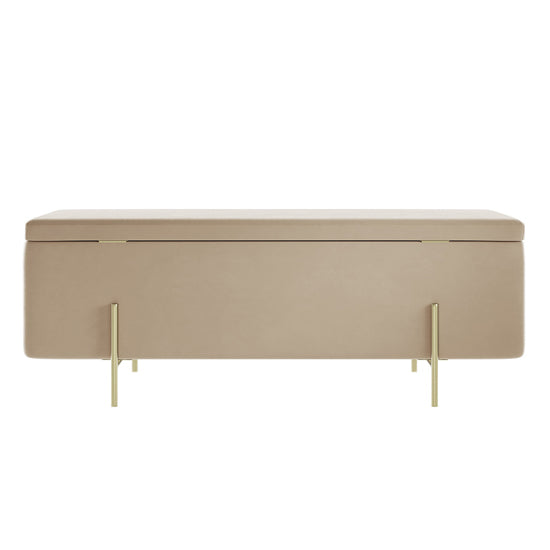 Lola Velvet Storage Ottoman In Beige With Brushed Gold Legs