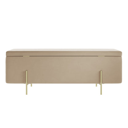 Lola Velvet Storage Ottoman In Beige With Brushed Gold Legs