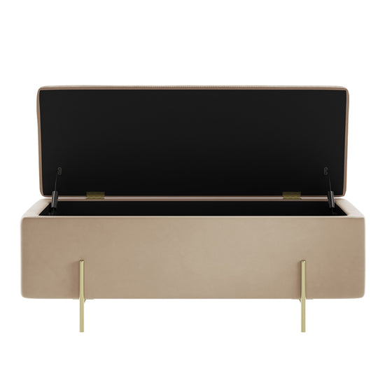 Lola Velvet Storage Ottoman In Beige With Brushed Gold Legs