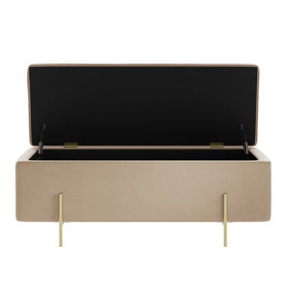 Lola Velvet Storage Ottoman In Beige With Brushed Gold Legs