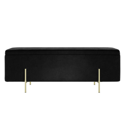 Lola Velvet Storage Ottoman In Black With Brushed Gold Legs