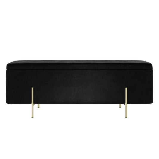 Lola Velvet Storage Ottoman In Black With Brushed Gold Legs