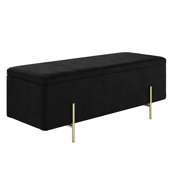 Lola Velvet Storage Ottoman In Black With Brushed Gold Legs