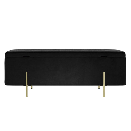 Lola Velvet Storage Ottoman In Black With Brushed Gold Legs