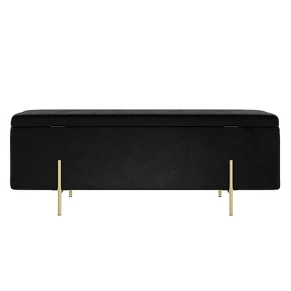 Lola Velvet Storage Ottoman In Black With Brushed Gold Legs
