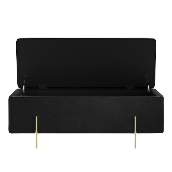 Lola Velvet Storage Ottoman In Black With Brushed Gold Legs