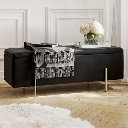 Lola Velvet Storage Ottoman In Black With Brushed Gold Legs