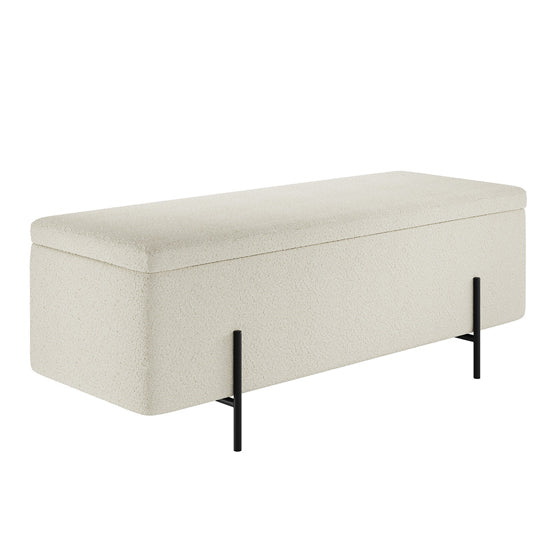 Lola Boucle Storage Ottoman In Ivory With Matte Black Legs