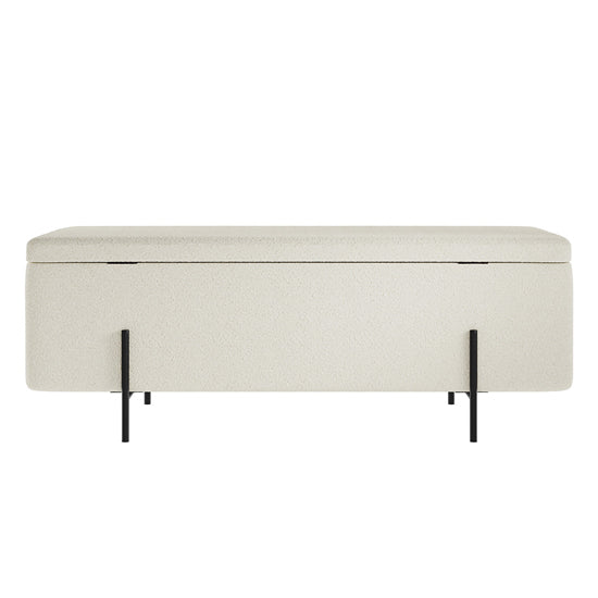 Lola Boucle Storage Ottoman In Ivory With Matte Black Legs