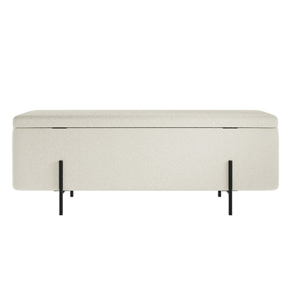 Lola Boucle Storage Ottoman In Ivory With Matte Black Legs