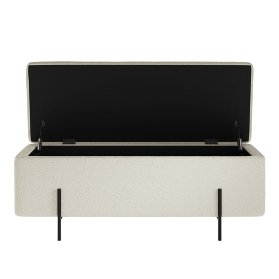 Lola Boucle Storage Ottoman In Ivory With Matte Black Legs