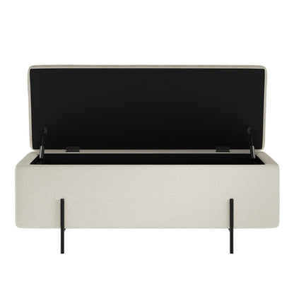 Lola Boucle Storage Ottoman In Ivory With Matte Black Legs