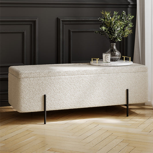 Lola Boucle Storage Ottoman In Ivory With Matte Black Legs