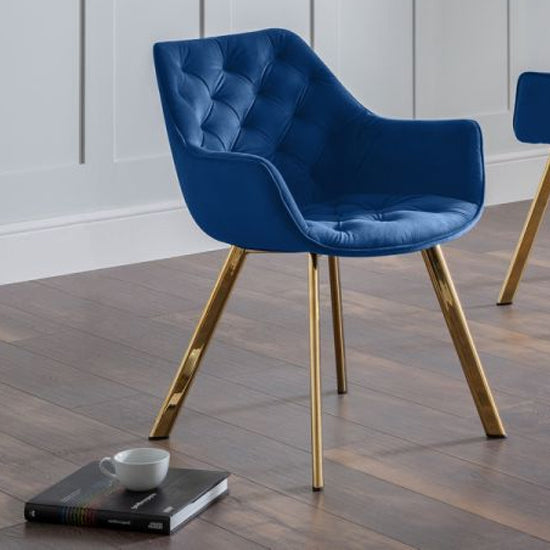Lorenzo Blue Velvet Dining Chairs In Pair