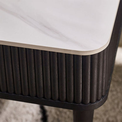 Louis Wooden Fluted Stone Top Coffee Table With 2 Drawers In Black Ash