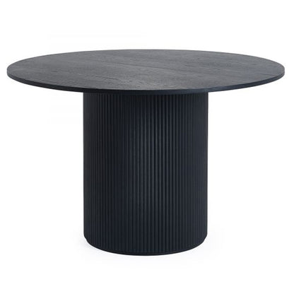 Louis Round Wooden Fluted Dining Table In Black Ash